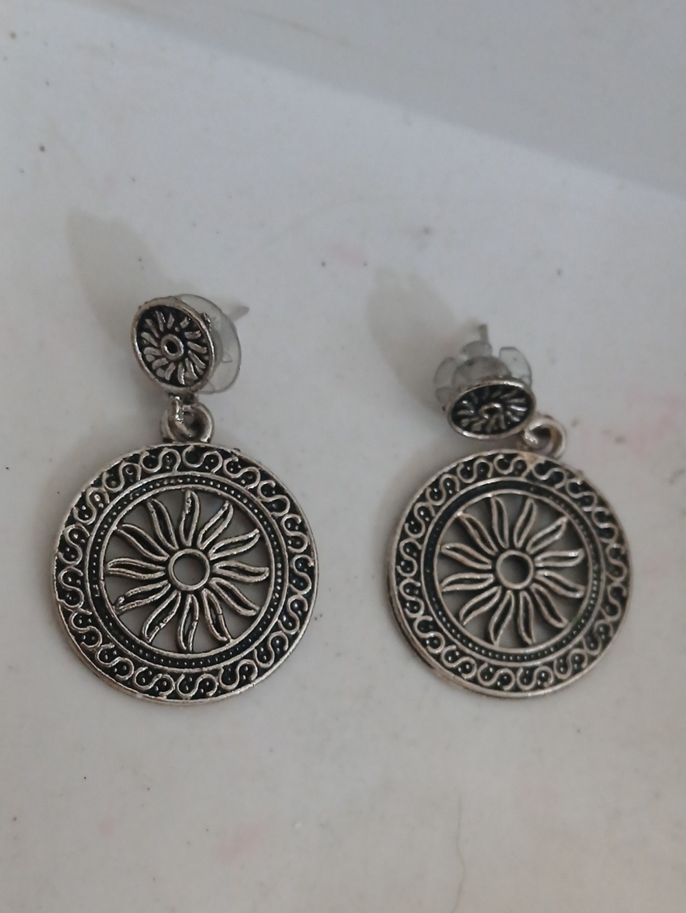 Silver Sunburst Drop Earrings - Women Jewelry